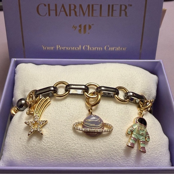 Bomb Party Jewelry - Bomb Party Charmelier ‘Cosmic Drip’ Gold and Hematite Charm Bracelet